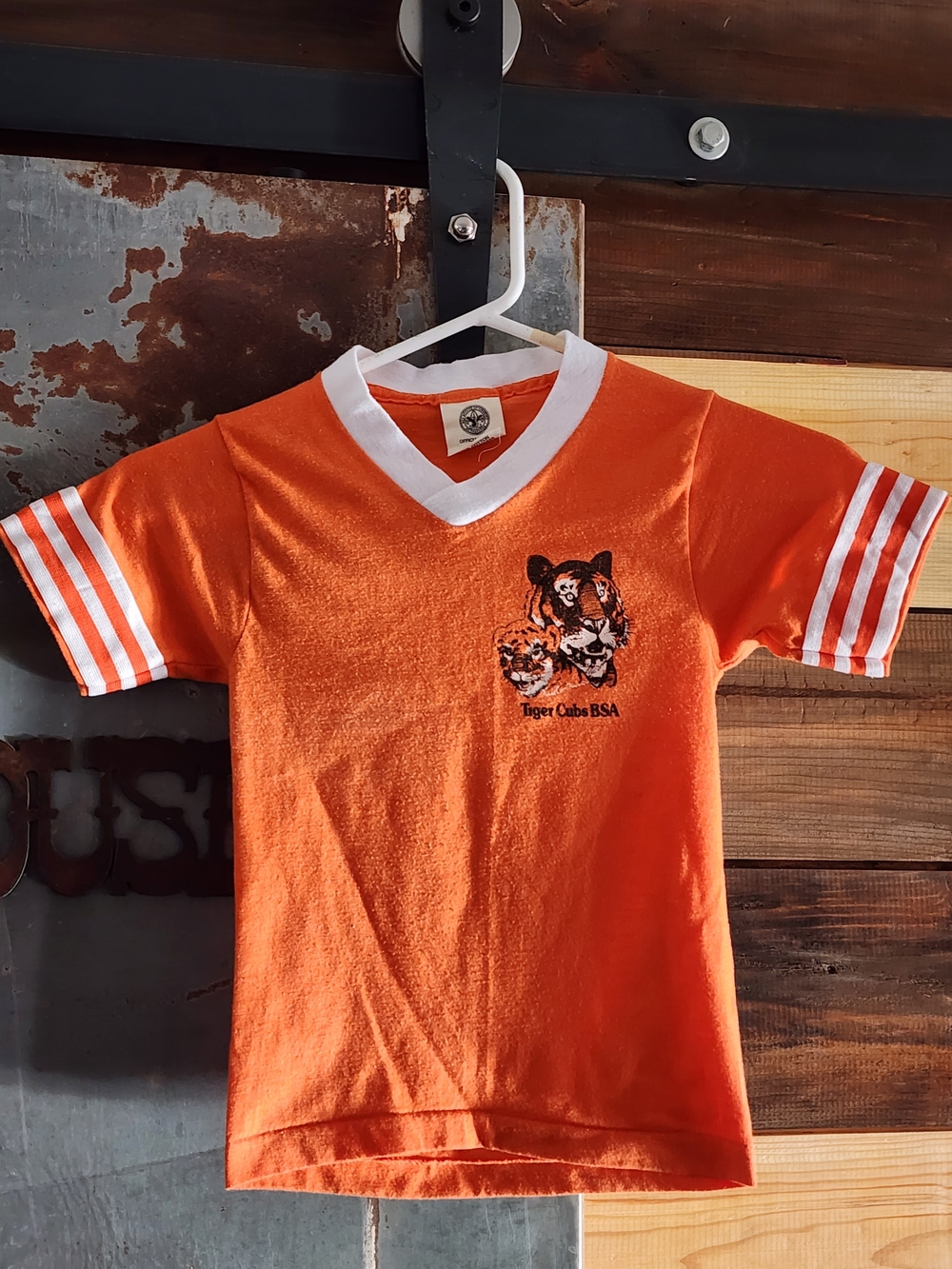 Vintage Cub Scouts Tiger Cubs BSA Orange V-Neck Kids Tee with White Trim